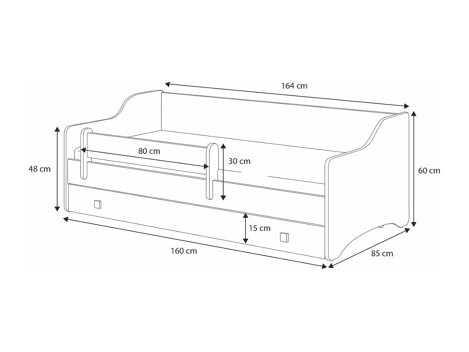Lit enfant rembourré ERYK 160x80 avec tiroir + matelas