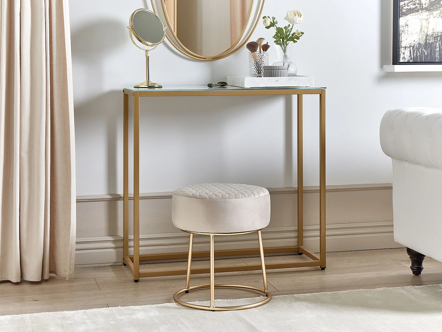 Sgabello DELCO Velluto Beige chiaro