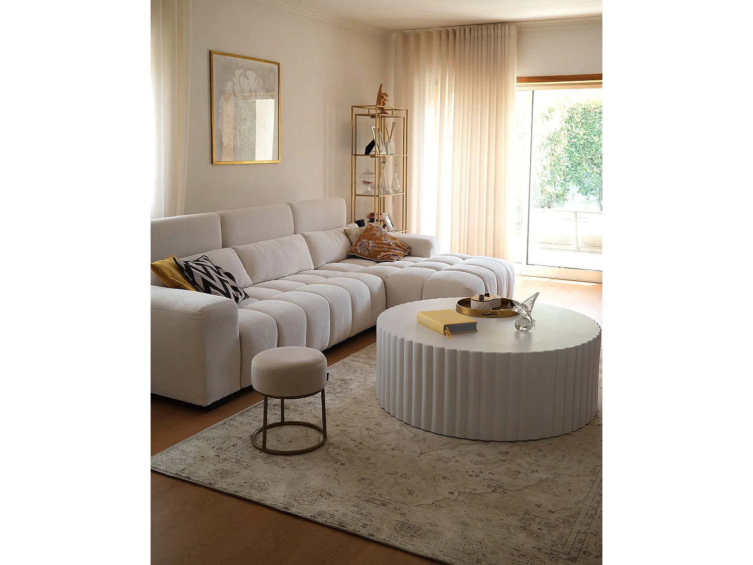 Footstool DELCO Velvet Light Beige