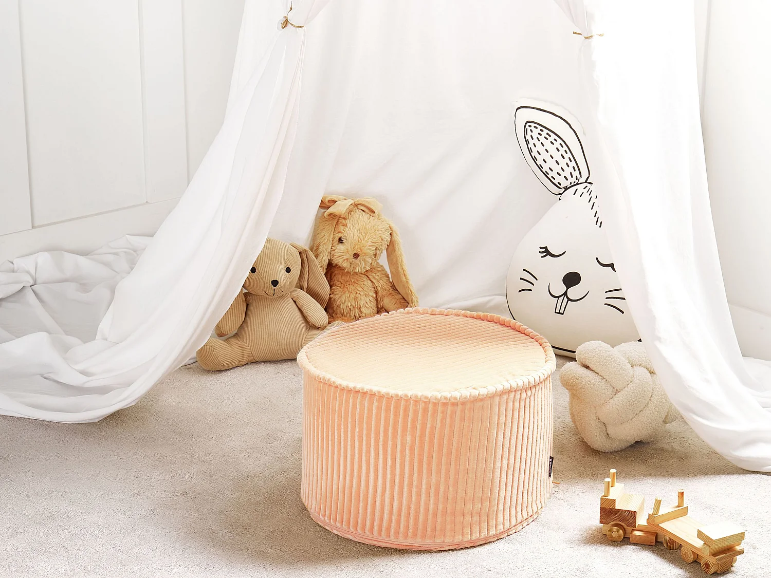 Pouf ZIKRIA Velours Rose pêche 40 cm 40 cm 25 cm