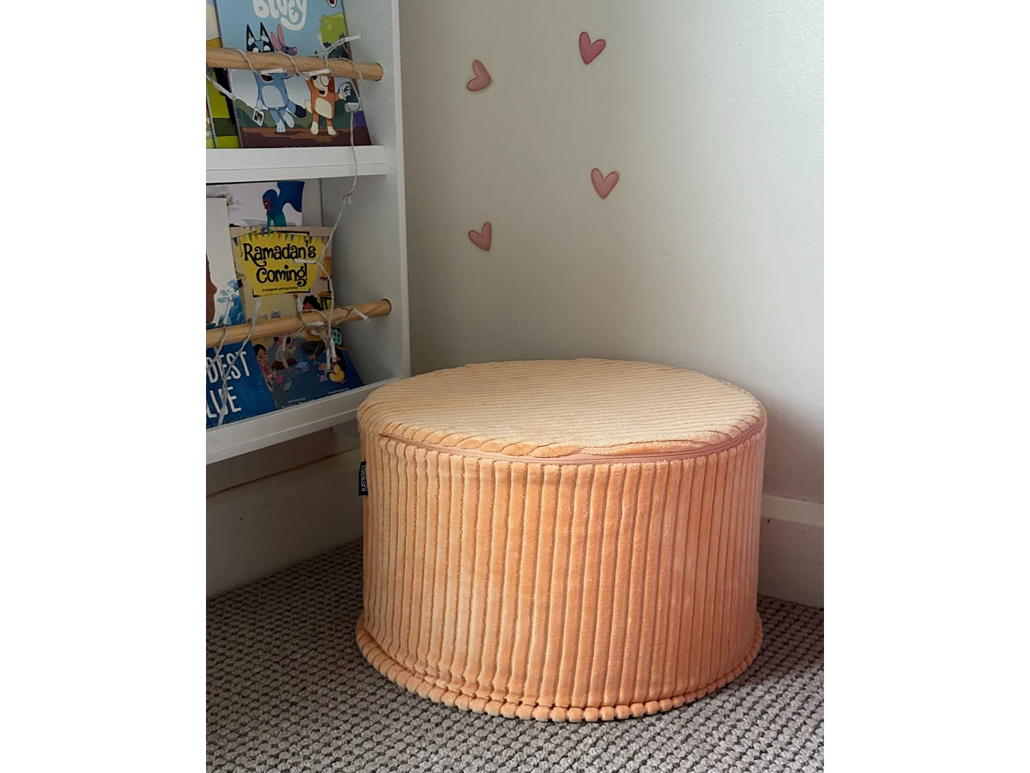 Pouf ZIKRIA Velours Rose pêche 40 cm 40 cm 25 cm