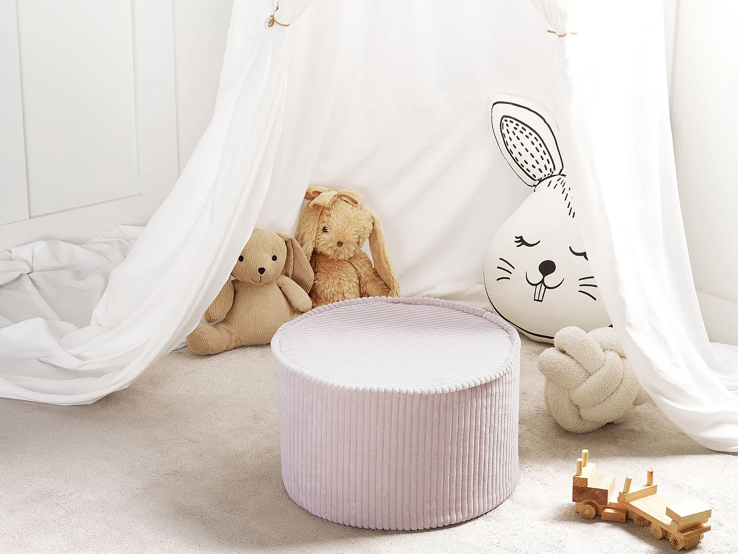 Pouf ZIKRIA Samtstoff Hellbeige 40 cm 40 cm 25 cm