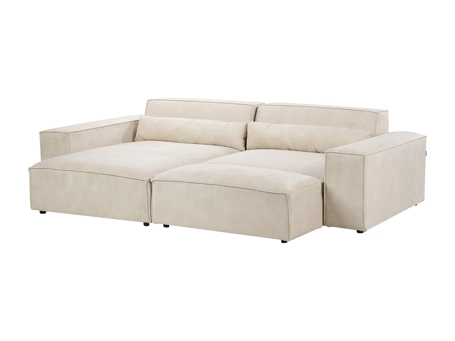 Canapé d'angle modulable HELLNAR Velours Beige clair avec ottoman 2 places Côté droit