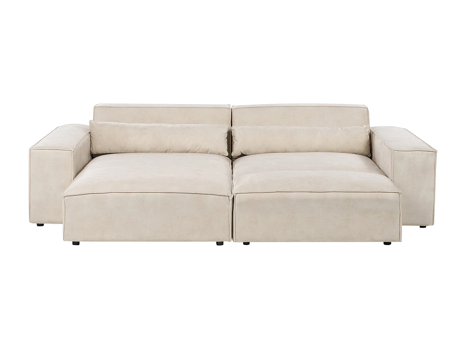 Canapé d'angle modulable HELLNAR Velours Beige clair avec ottoman 2 places Côté droit