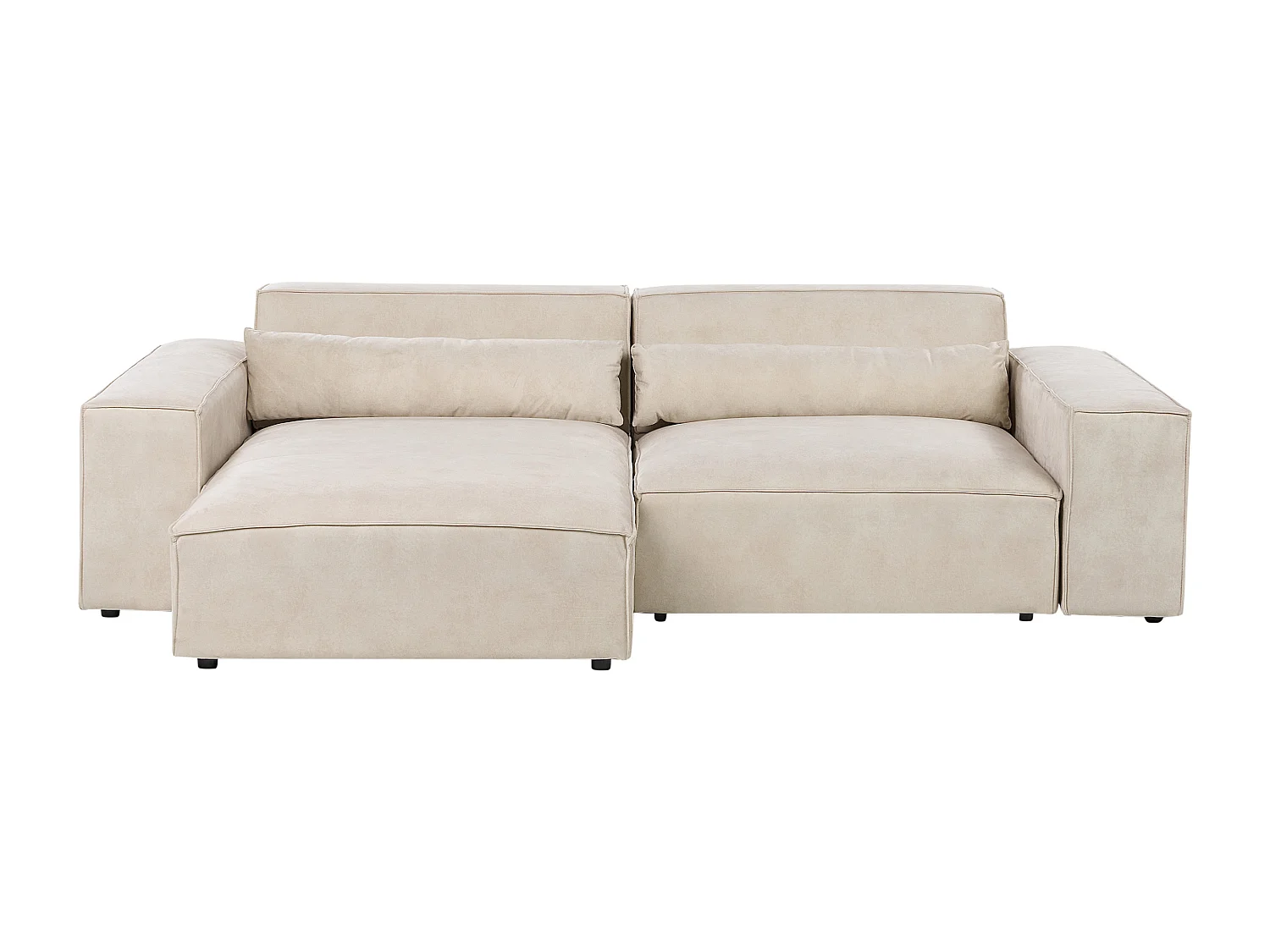 Canapé d'angle modulable HELLNAR Velours Beige clair avec ottoman 2 places Côté droit