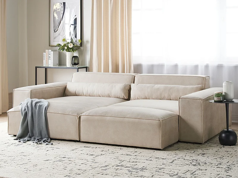 Modul 2-Sitzer Ecksofa Samt beige Chaiselongue rechts Ottomane Kissen Hellnar