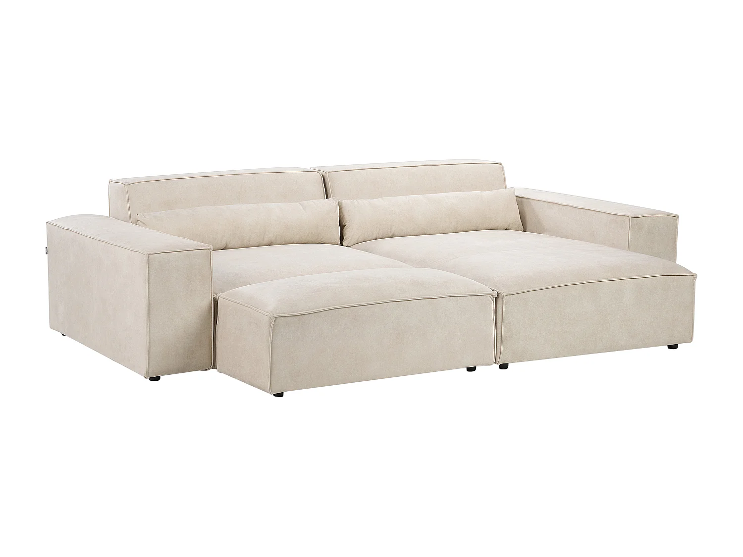 Canapé d'angle modulable HELLNAR Velours Beige clair avec ottoman 2 places Côté gauche