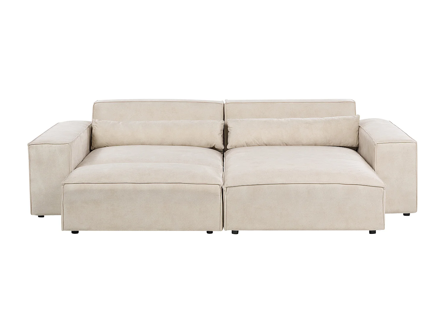 Canapé d'angle modulable HELLNAR Velours Beige clair avec ottoman 2 places Côté gauche