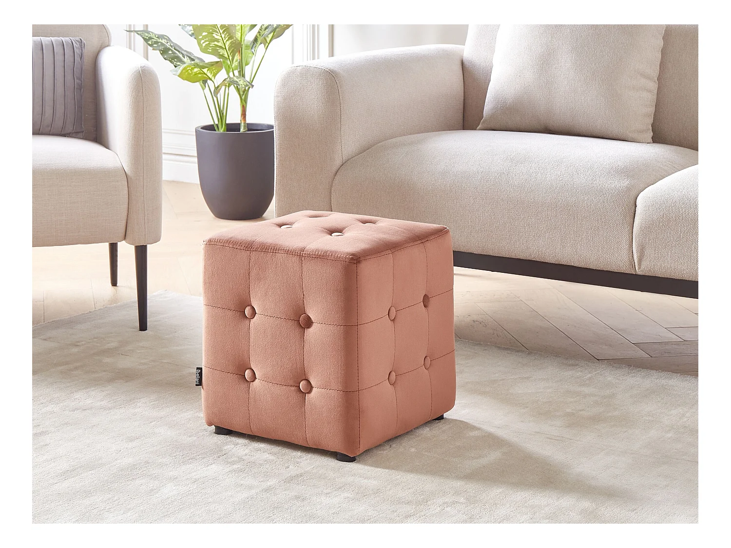 Puf WISCONSIN Terciopelo Rosa melocotón 36 cm 36 cm 39 cm