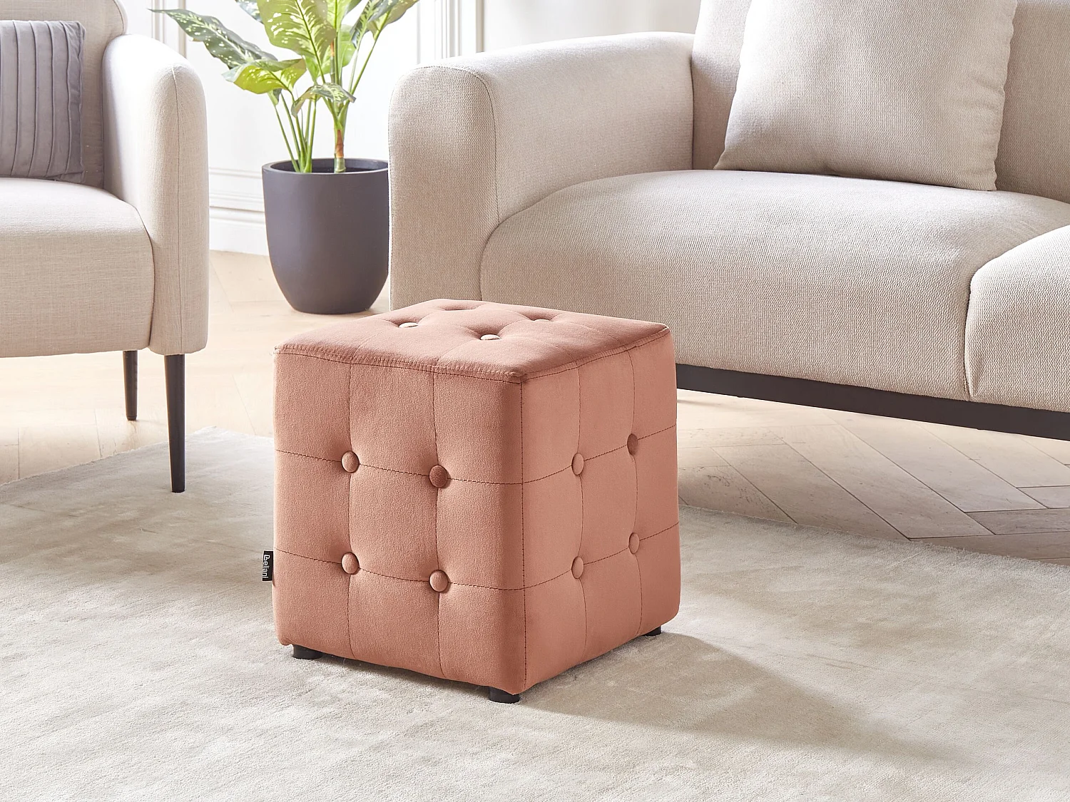 Pouf WISCONSIN Velours Rose pêche 36 cm 36 cm 39 cm