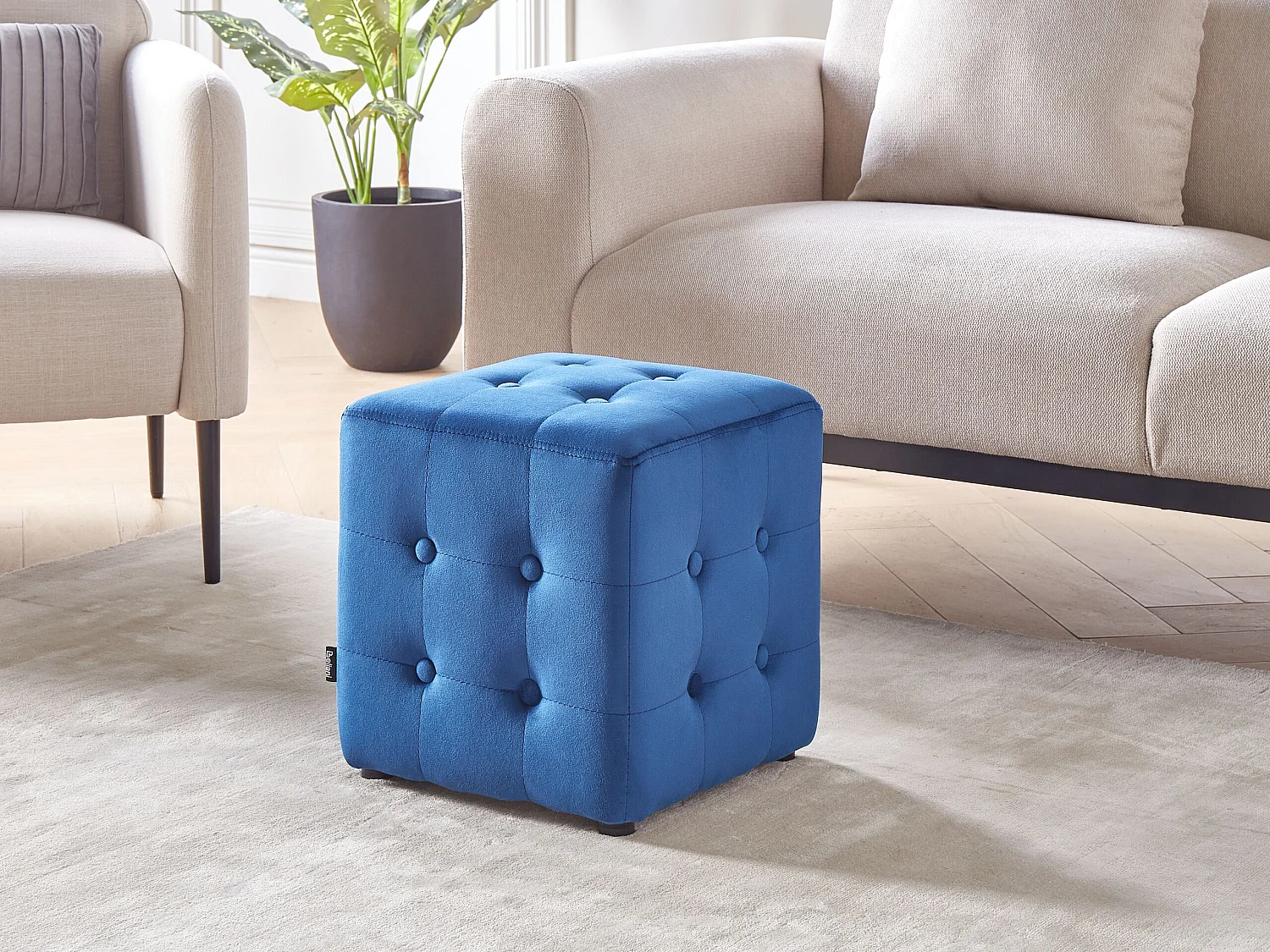 Pouf WISCONSIN Velours Bleu 36 cm 36 cm 39 cm