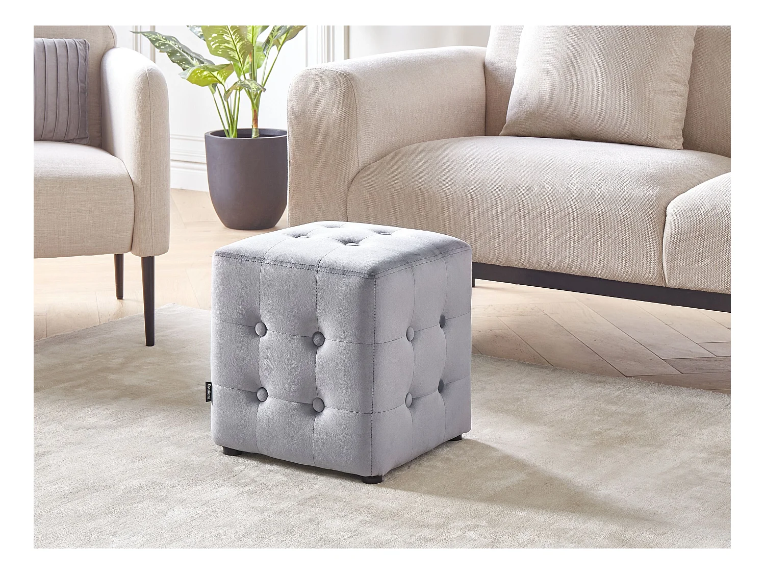 Poef WISCONSIN Fluweel Grijs 36 cm 36 cm 39 cm