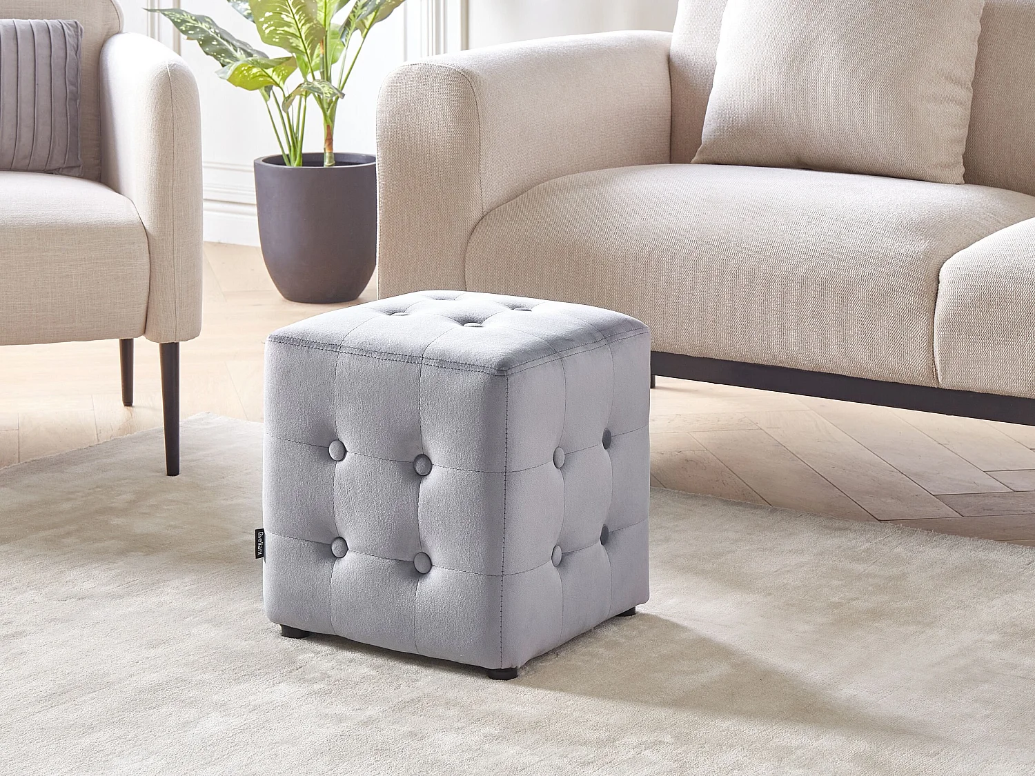 Pouf WISCONSIN Velours Gris 36 cm 36 cm 39 cm
