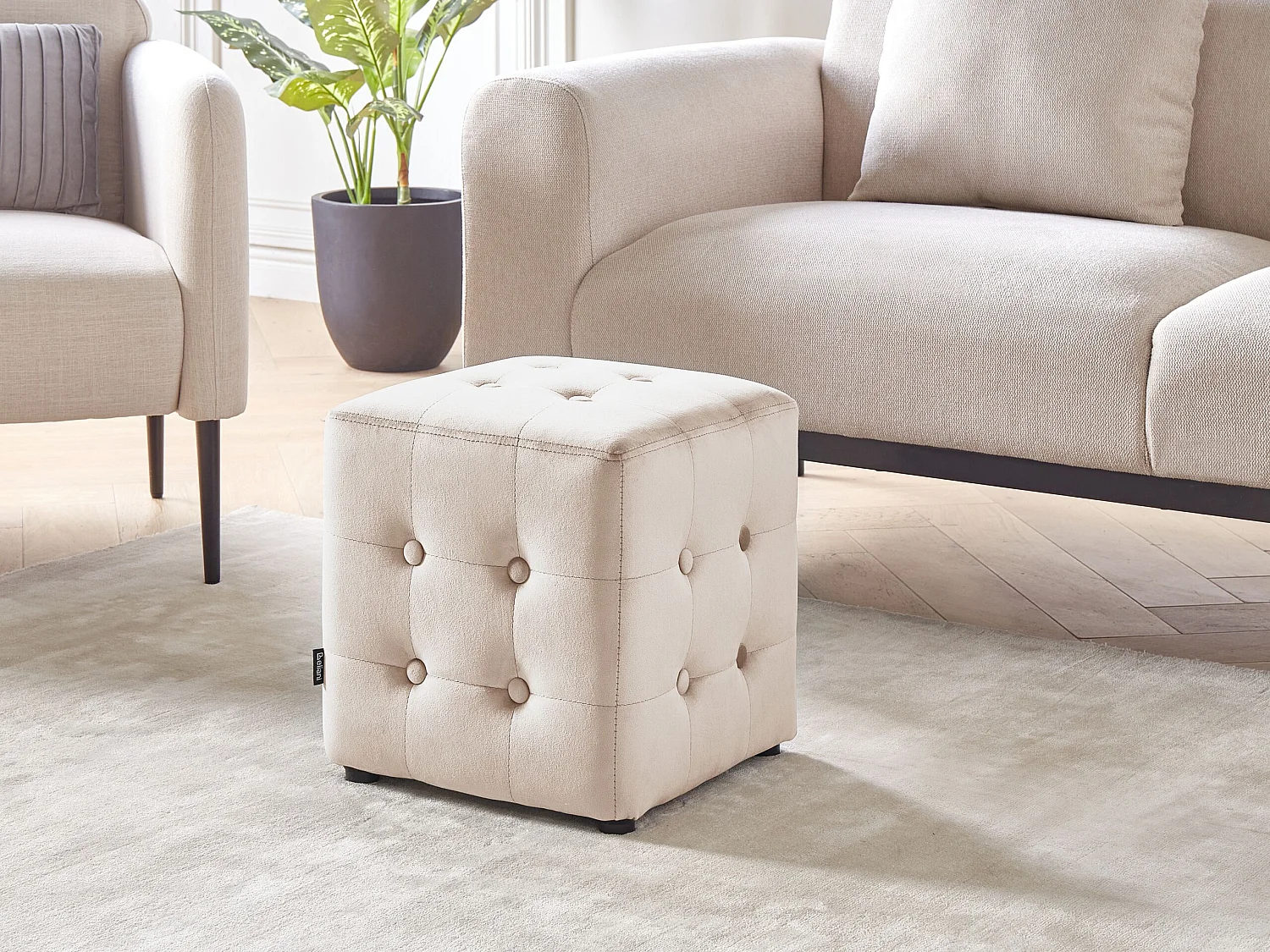 Pouf WISCONSIN Velours Beige clair 36 cm 36 cm 39 cm