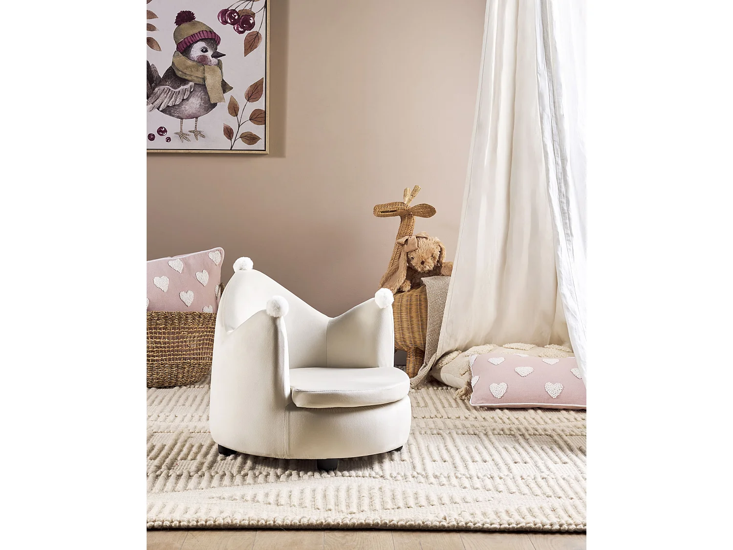 Fauteuil pour enfants Couronne VEGA Velours Beige clair