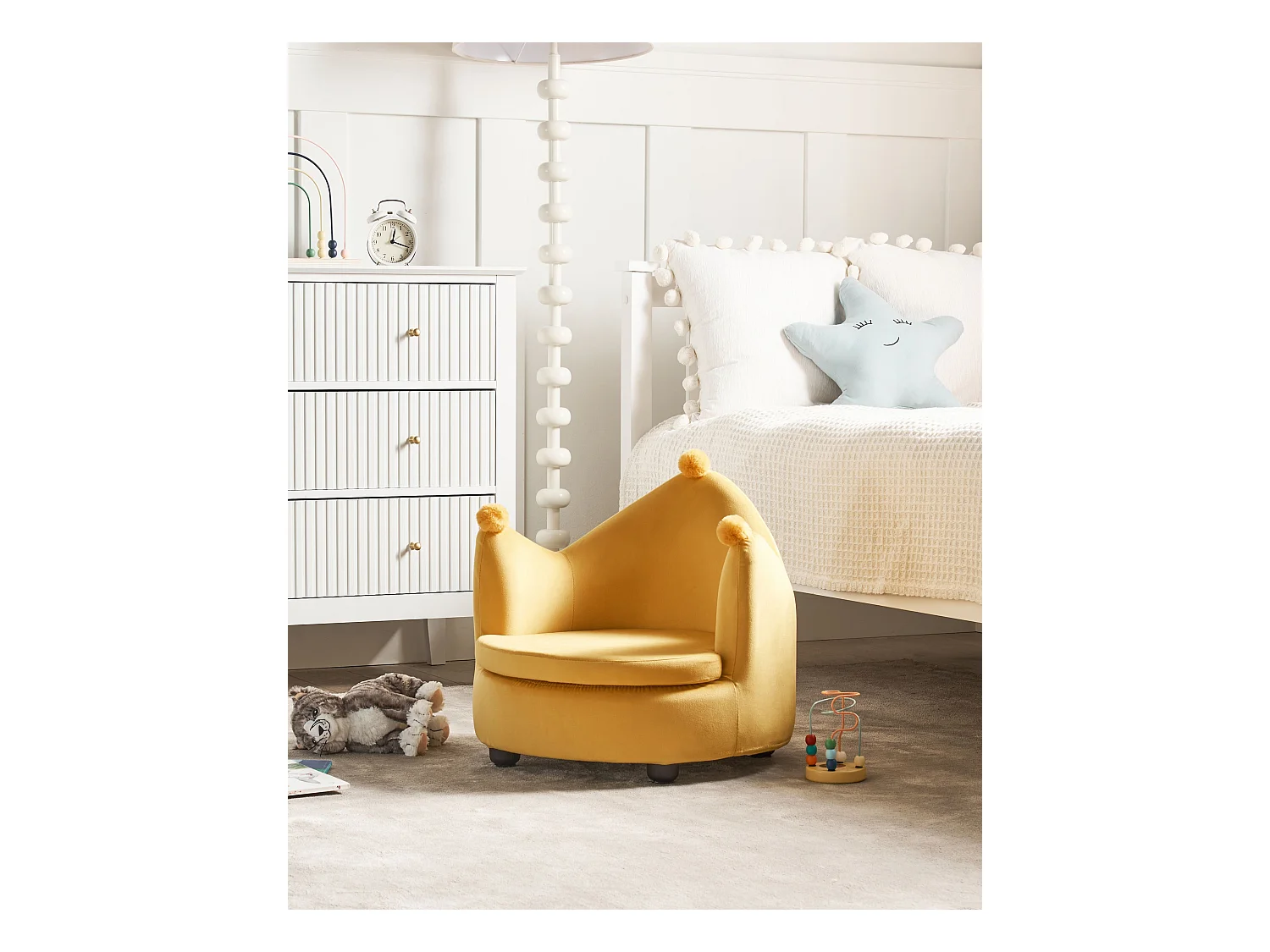 Kindersessel Samtstoff gelb Kronenform VEGA
