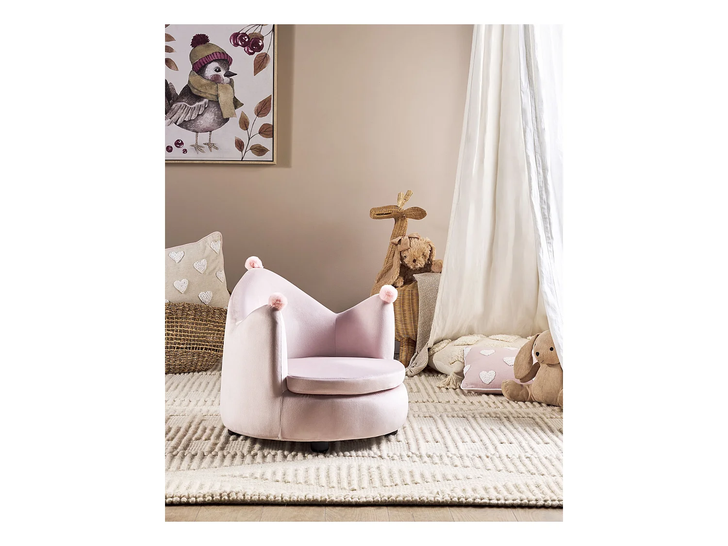 Fauteuil pour enfants Couronne VEGA Velours Rose pastel