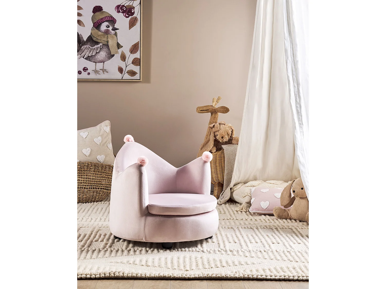 Fauteuil pour enfants Couronne VEGA Velours Rose pastel