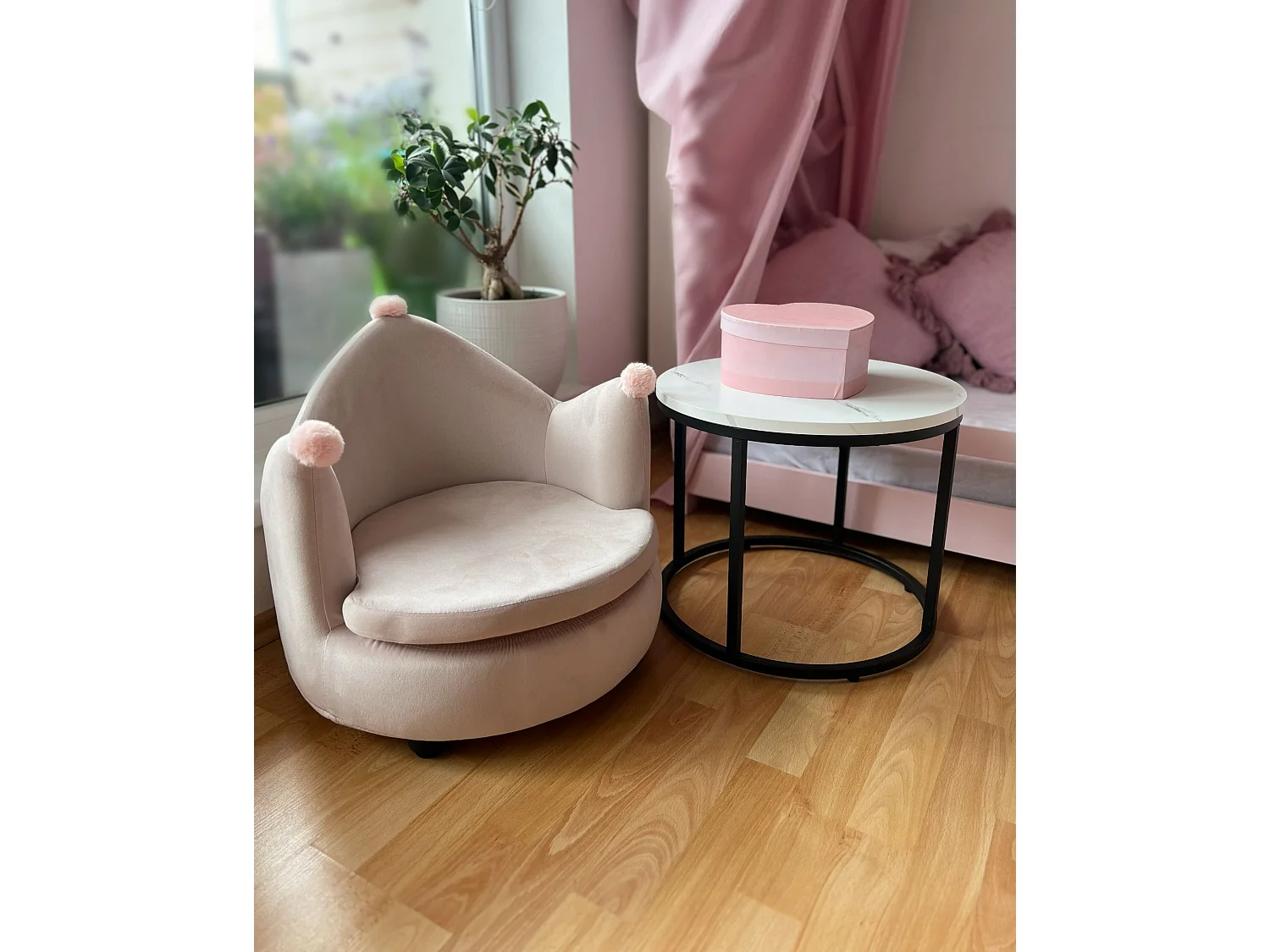 Kindersessel Samtstoff pastellrosa Kronenform VEGA
