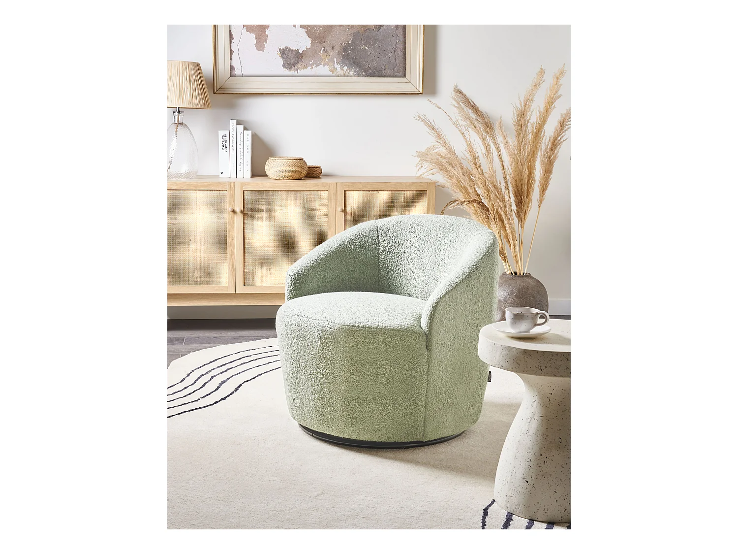 Fauteuil pivotant DAVIK Bouclé Vert clair