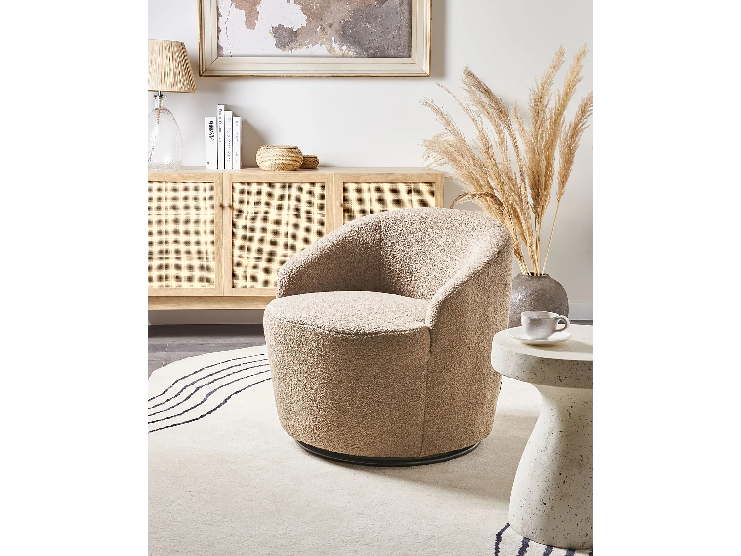 Fauteuil pivotant DAVIK Bouclé Taupe