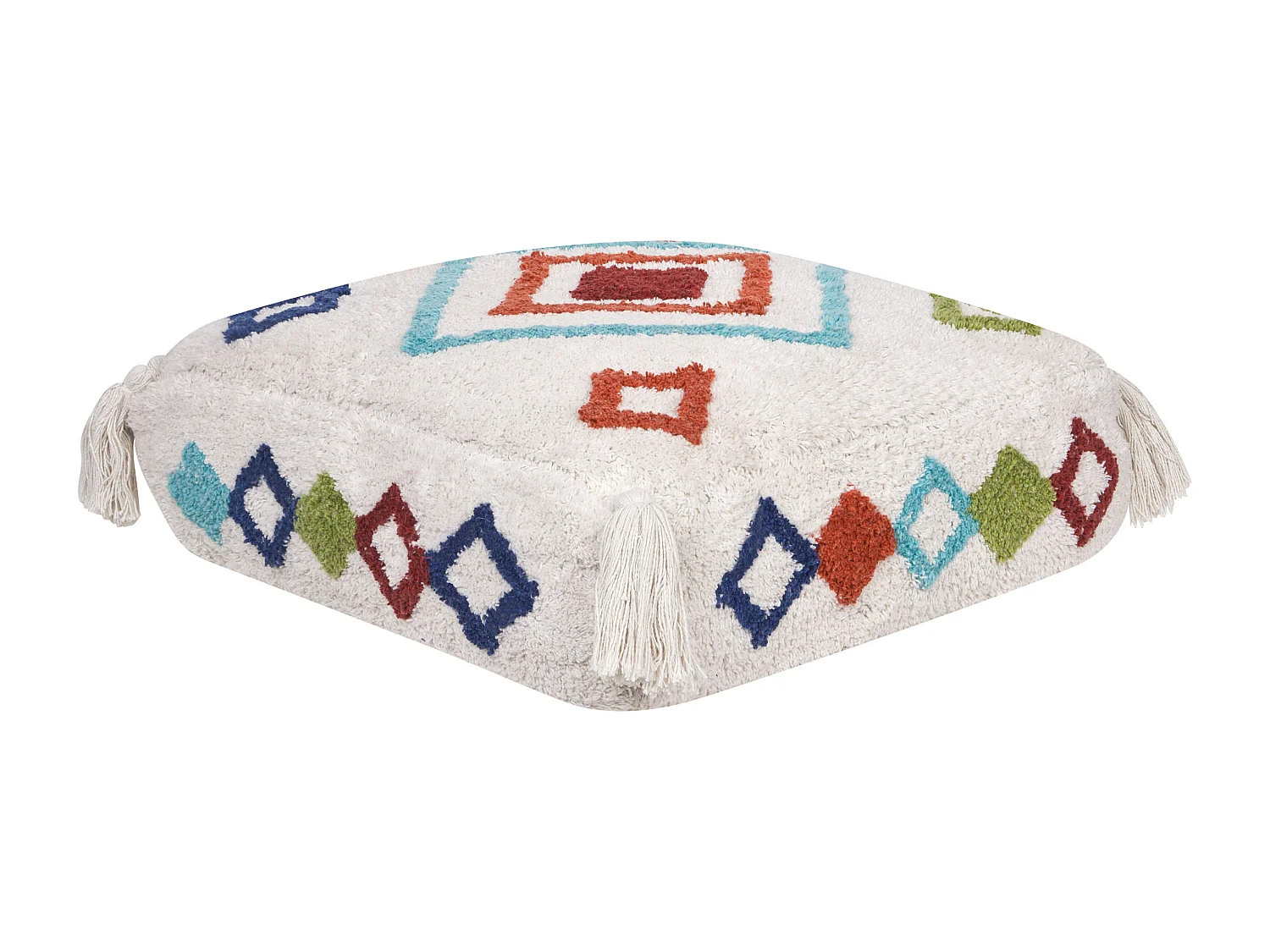Pouf Broderie SEERANI Coton Blanc