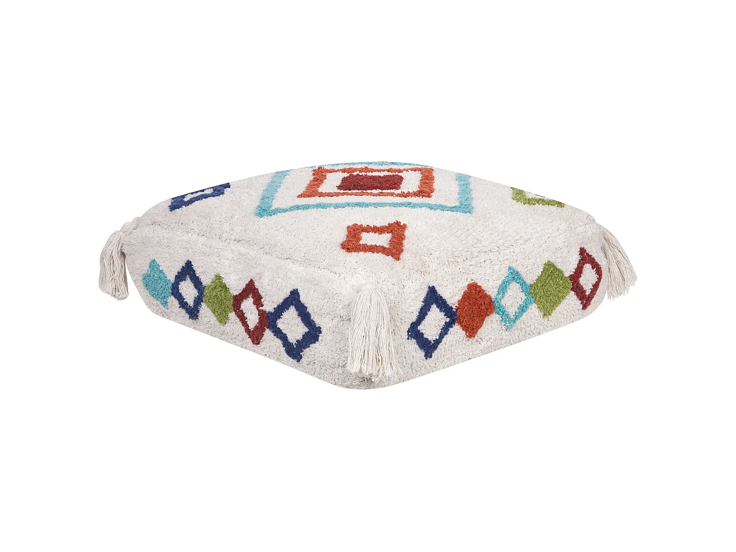 Pouf Broderie SEERANI Coton Blanc 55 cm 55 cm 20 cm