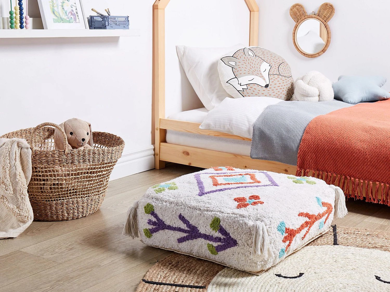 Pouf Broderie DIPLO Coton Blanc