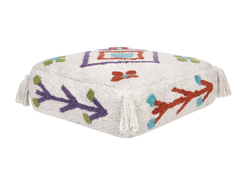 Pouf Stickerei DIPLO Baumwolle Weiss 55 cm 55 cm 20 cm