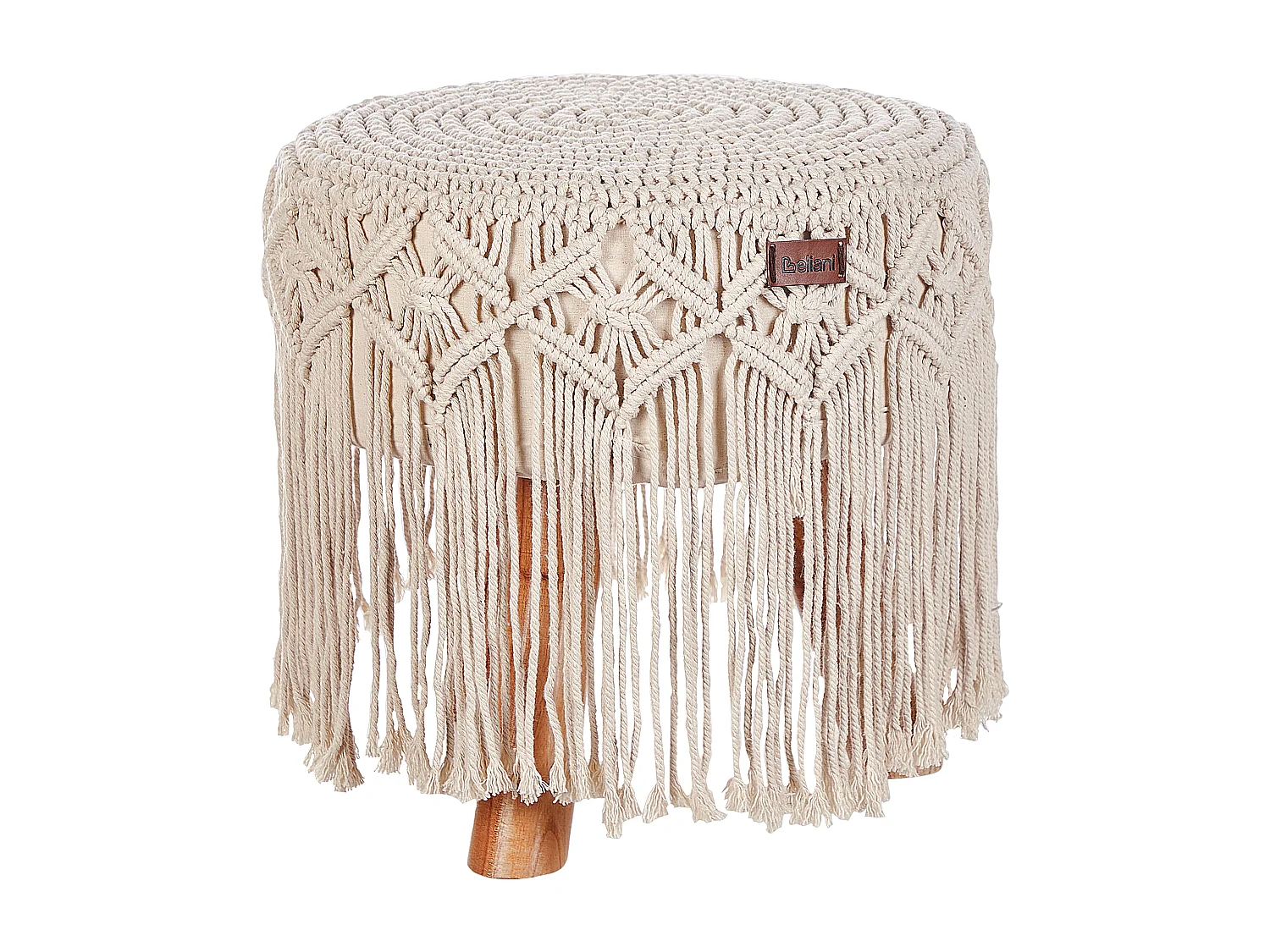 Tamborete Macramé NAWABAD Algodão Creme