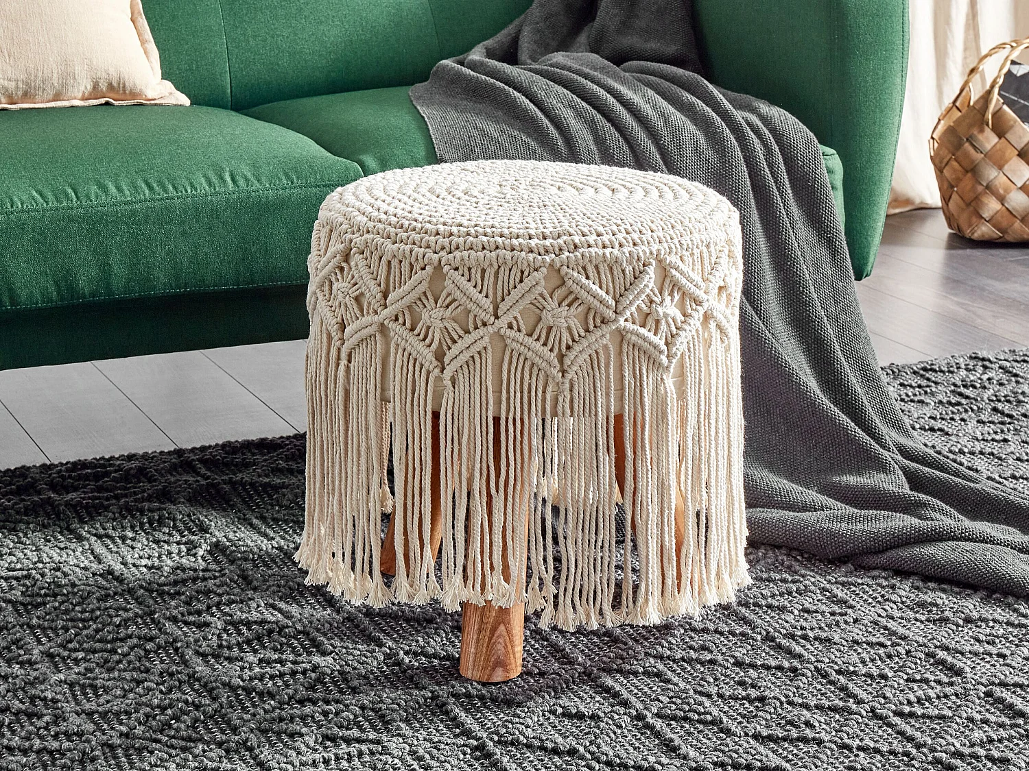 Repose-pied Macramé NAWABAD Coton Beige