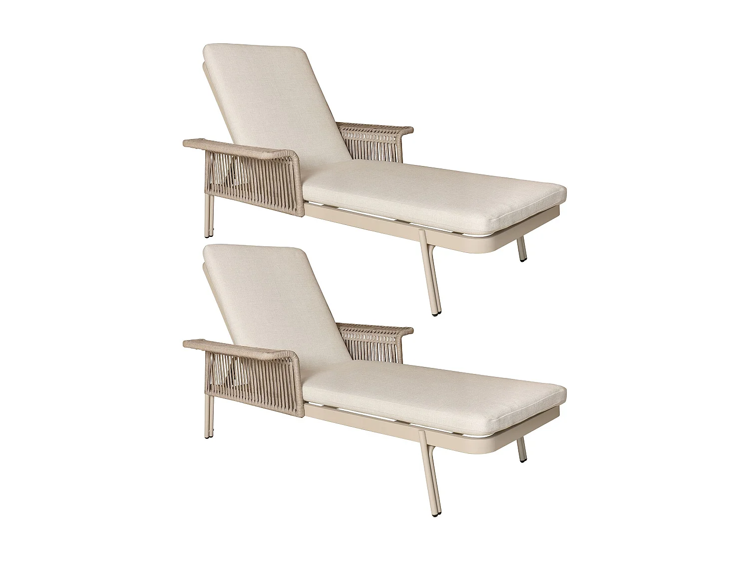 Now's Home - Lot 2 Chaises Longues Alu Sable Tissu Olefine 200x100x54.5cm Figari