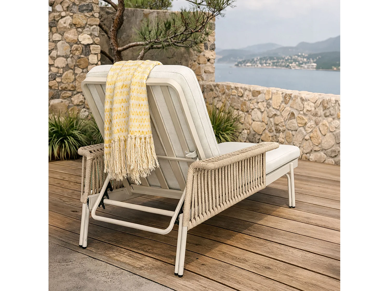 Now's Home - Lot 2 Chaises Longues Alu Sable Tissu Oléfine 200x100x54.5cm Figari