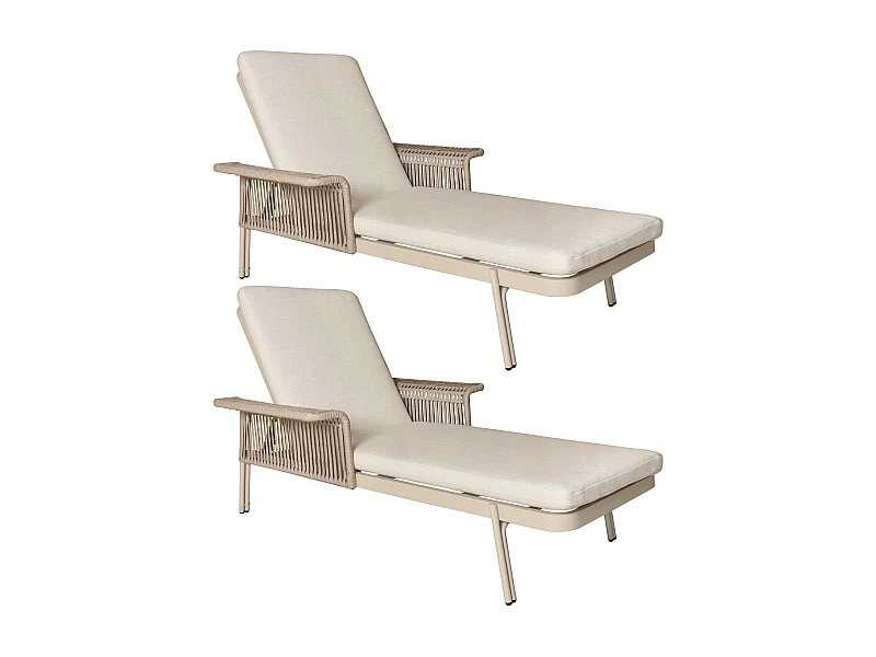 Now's Home - Lot 2 Chaises Longues Alu Sable Tissu Olefine 200x100x54.5cm Figari