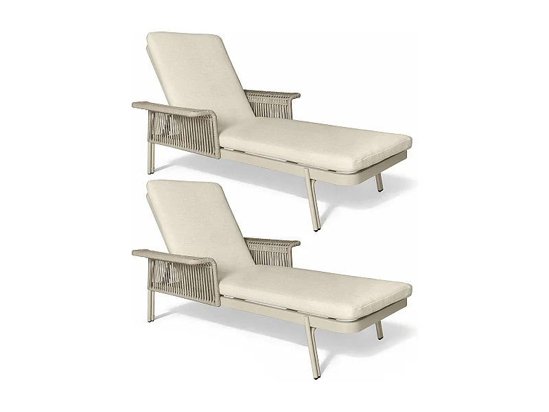 Now's Home - Lot 2 Chaises Longues Alu Sable Tissu Olefine 200x100x54.5cm Figari