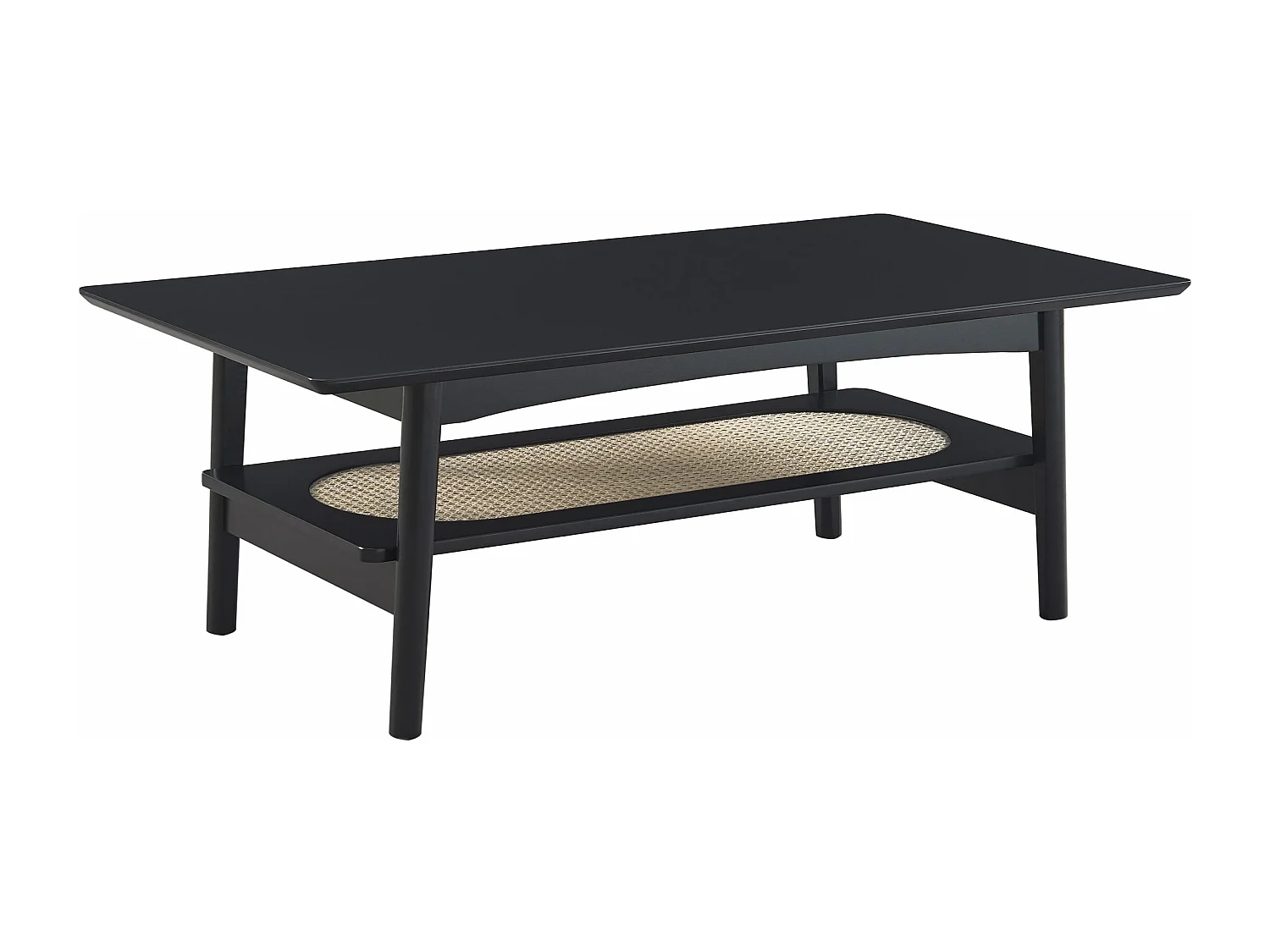 Table basse noire et cannage rotin ZÉOLITE