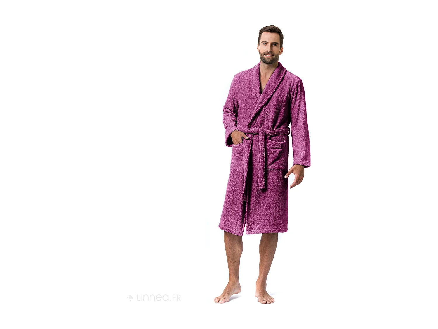 Peignoir col châle adulte PURE coton XXL violet prune