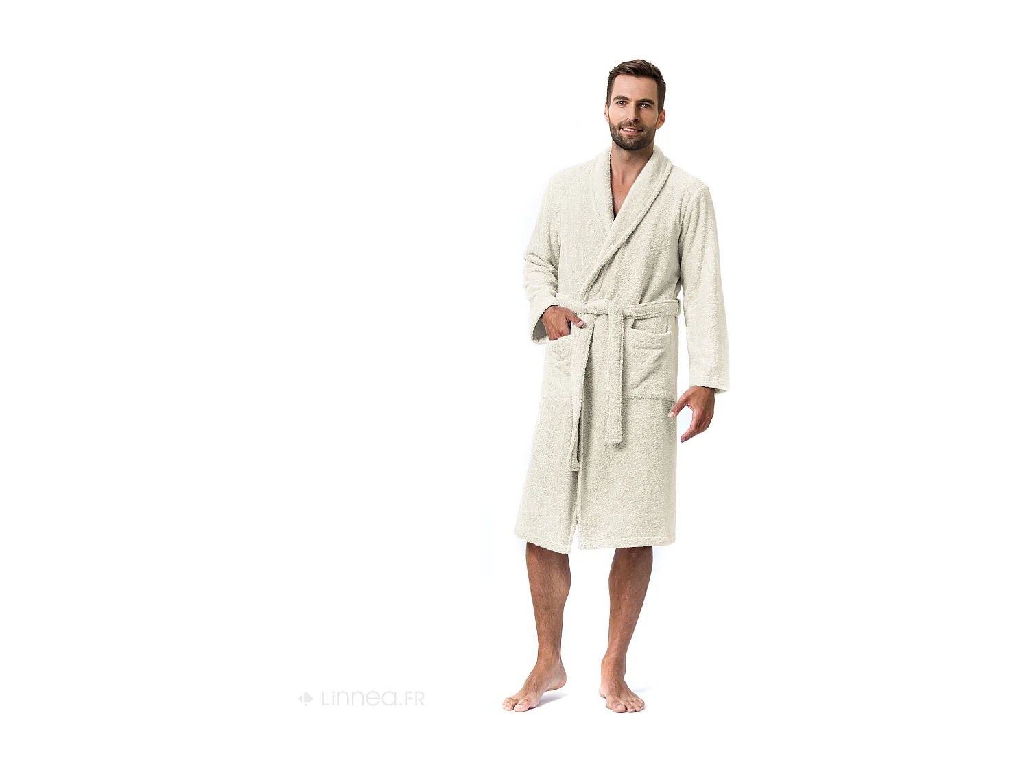 Peignoir col châle adulte PURE coton XXL ivoire