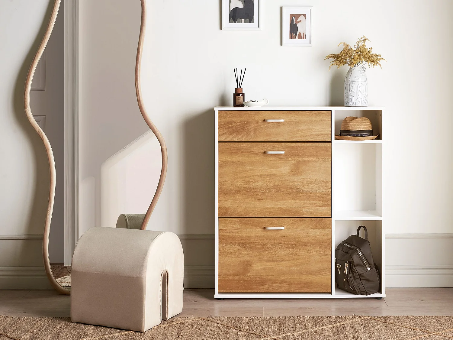 Schuhschrank MACKAY Hellbraun / Weiss