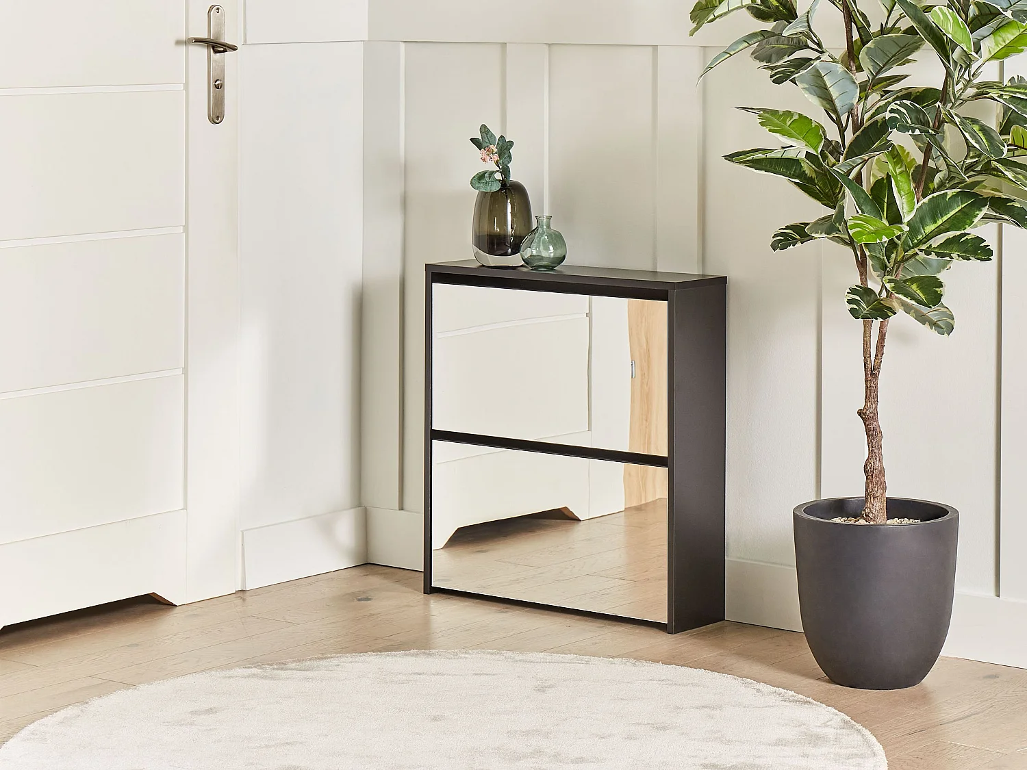 Halbhoher Schuhschrank schwarz mit 2 Klapptüren verspiegelt modern Midfield