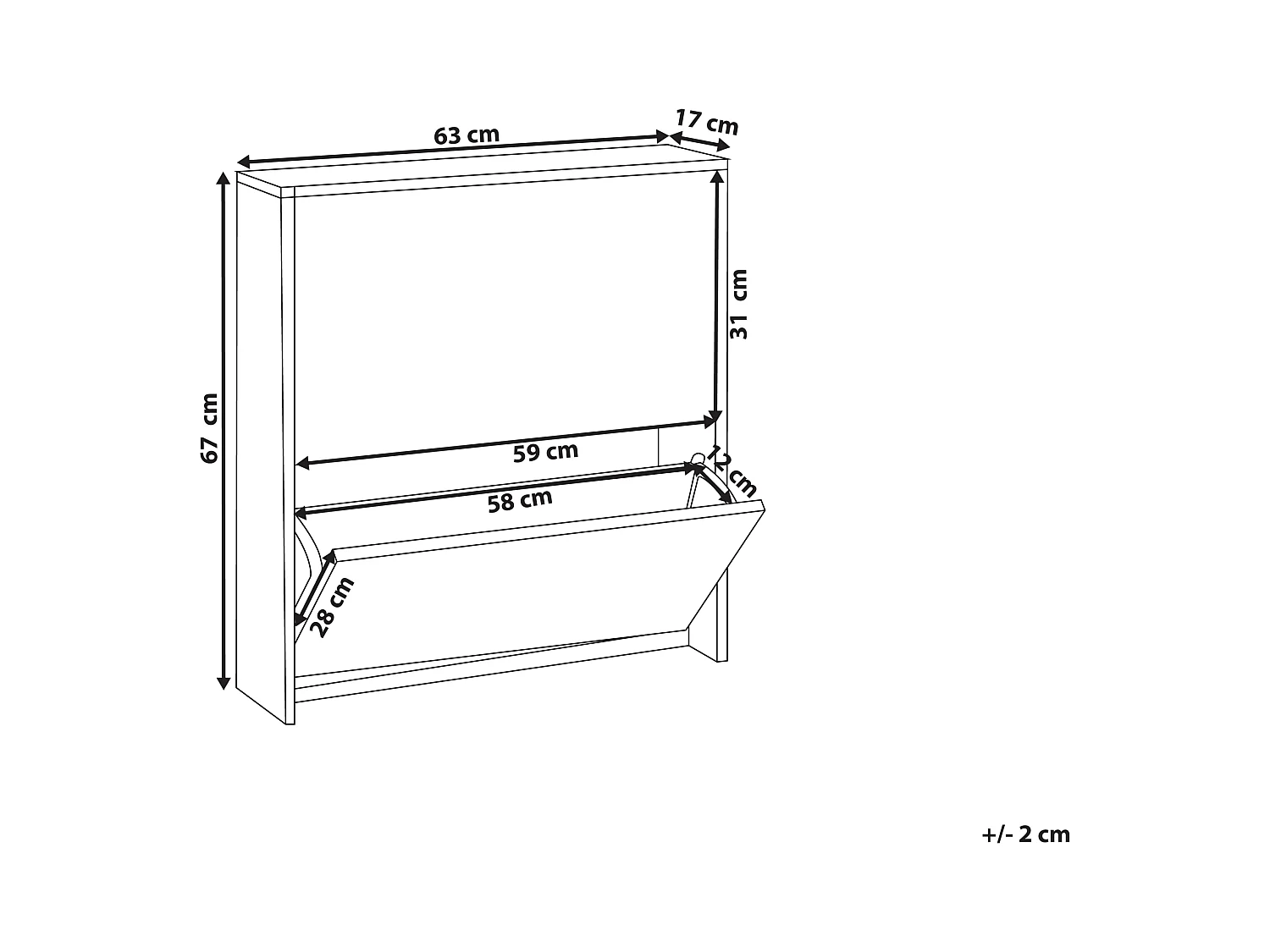 Halbhoher Schuhschrank schwarz mit 2 Klapptüren verspiegelt modern Midfield