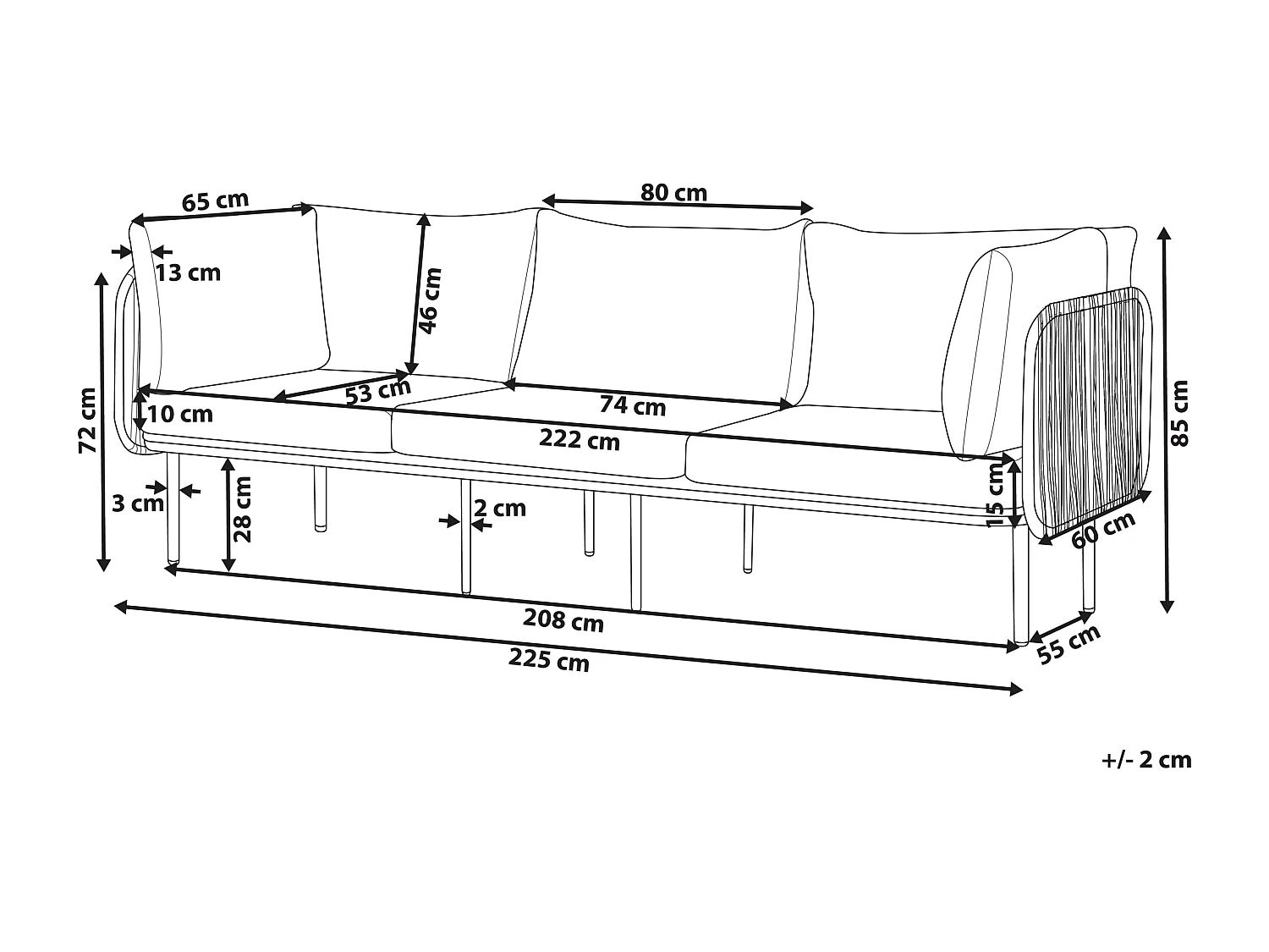 Gartensofa 3-Sitzer SENISE Metall Grau
