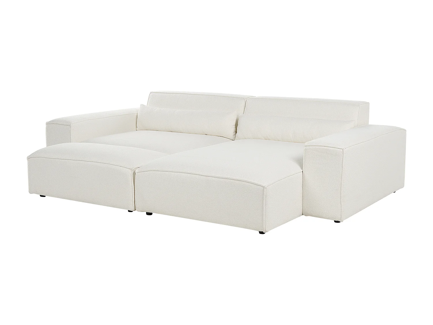 Canapé d'angle modulable HELLNAR Bouclé Blanc cassé avec ottoman 2 places Côté gauche
