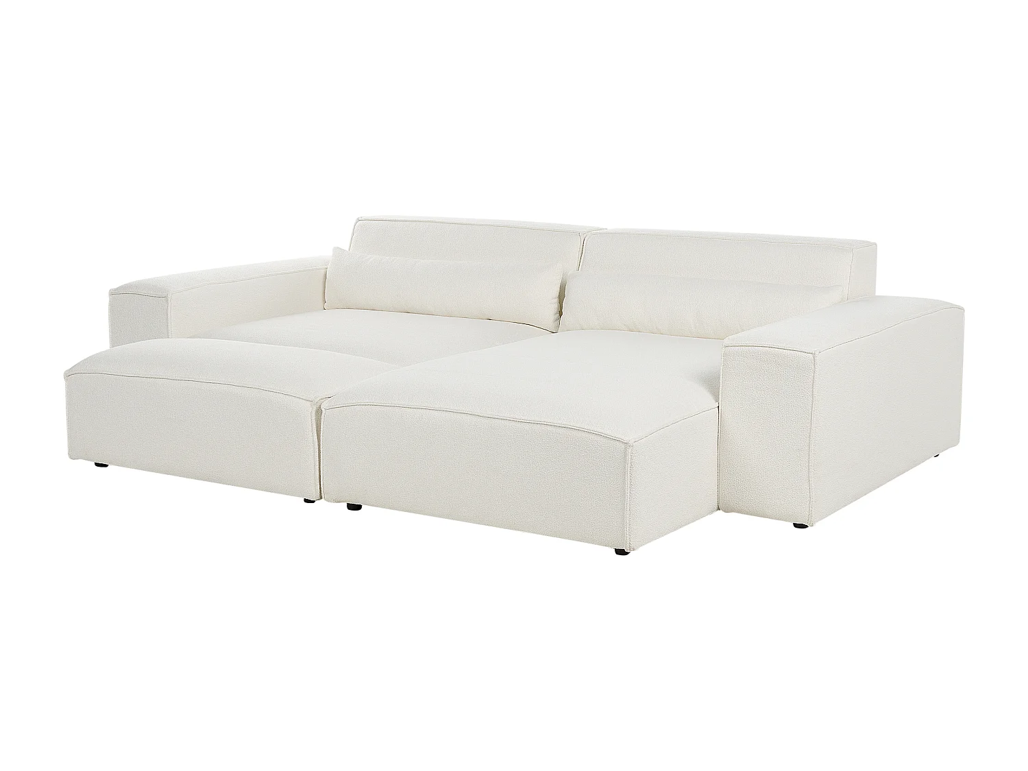 Canapé d'angle modulable HELLNAR Bouclé Blanc cassé avec ottoman 2 places Côté gauche