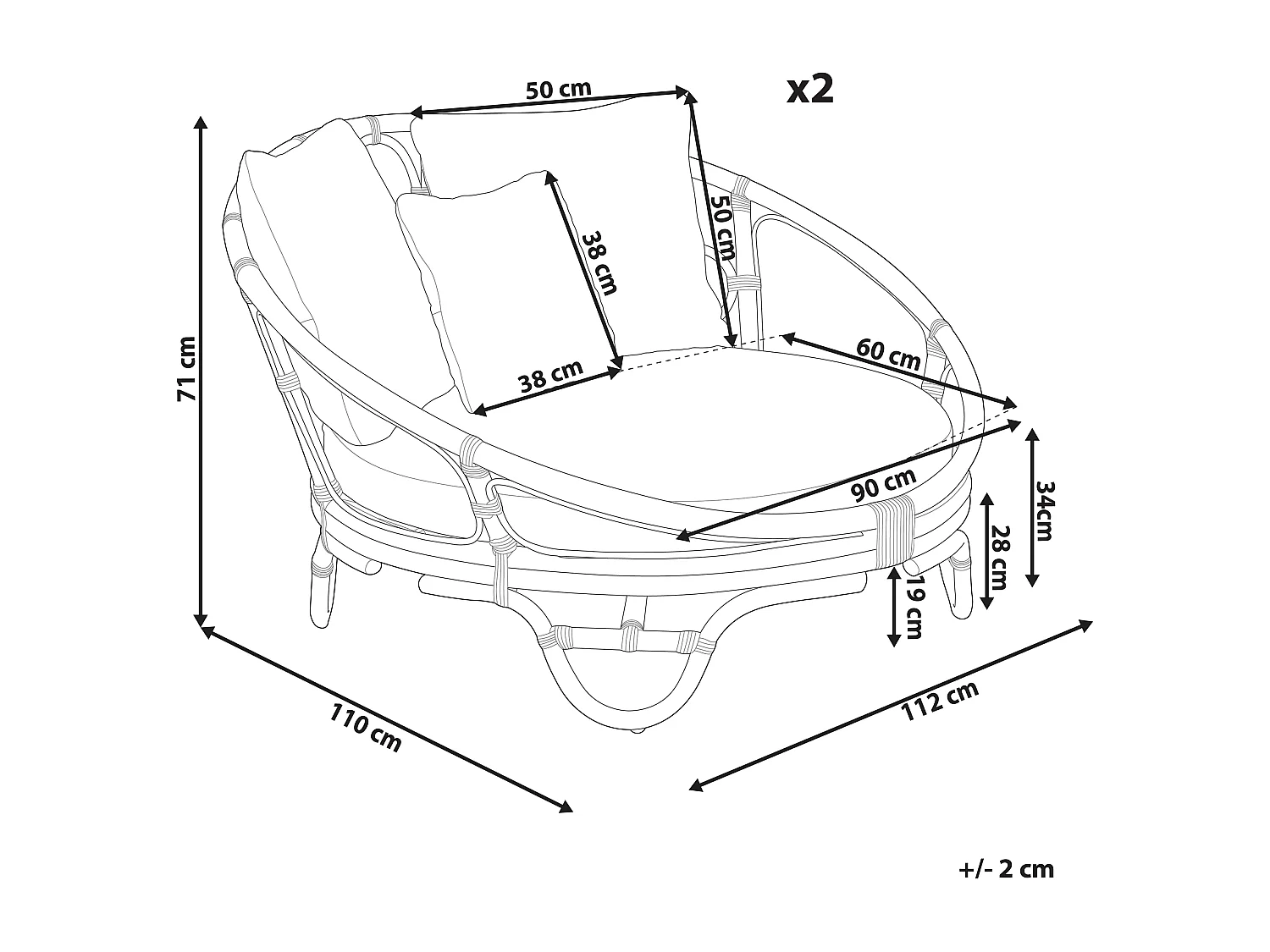 Garten Sonneninsel 2er Set Rattan natürlich Auflagen beige Loungemöbel Rossano