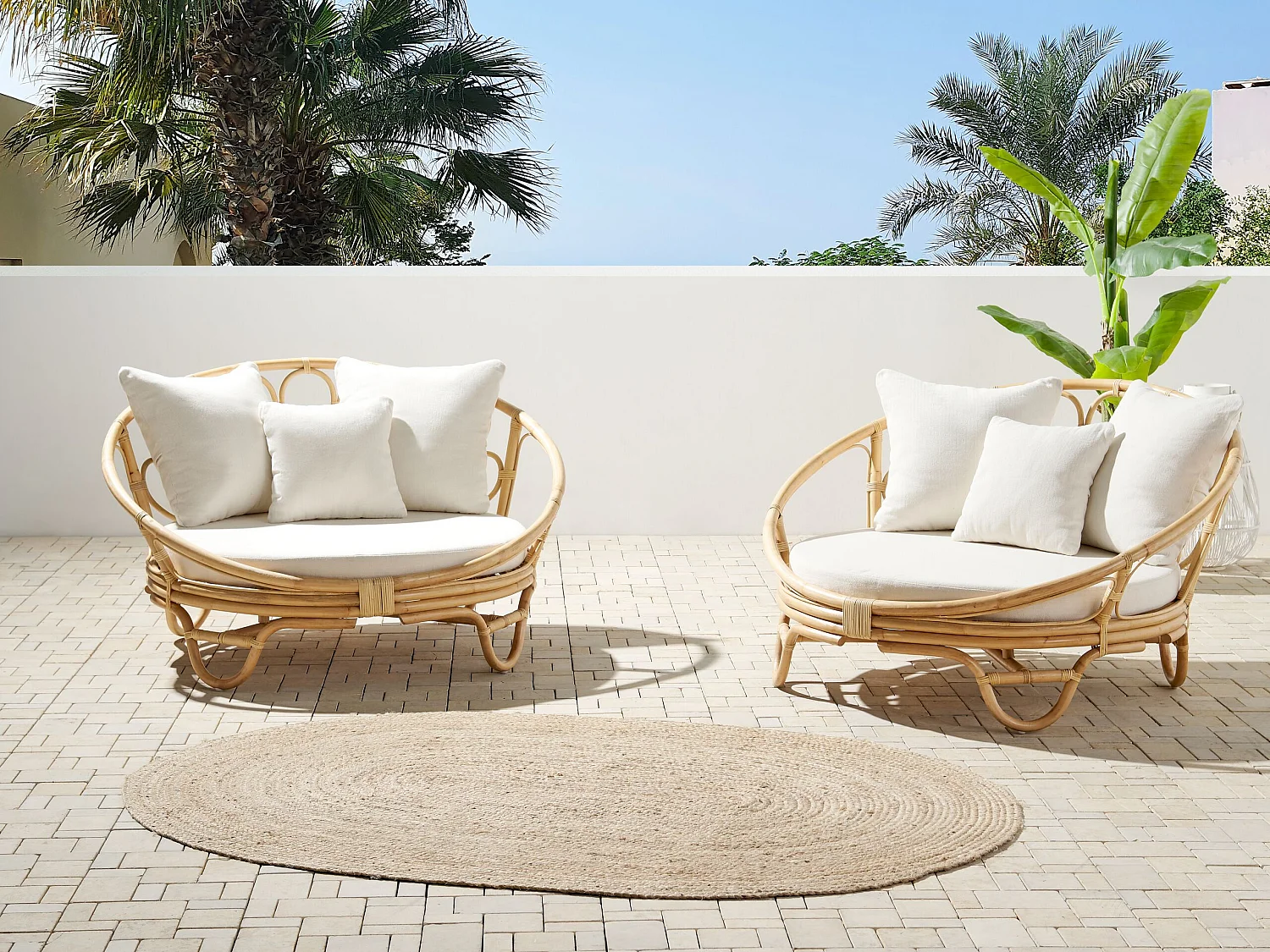 Lot de 2 lits de jardin ROSSANO Rotin Naturel