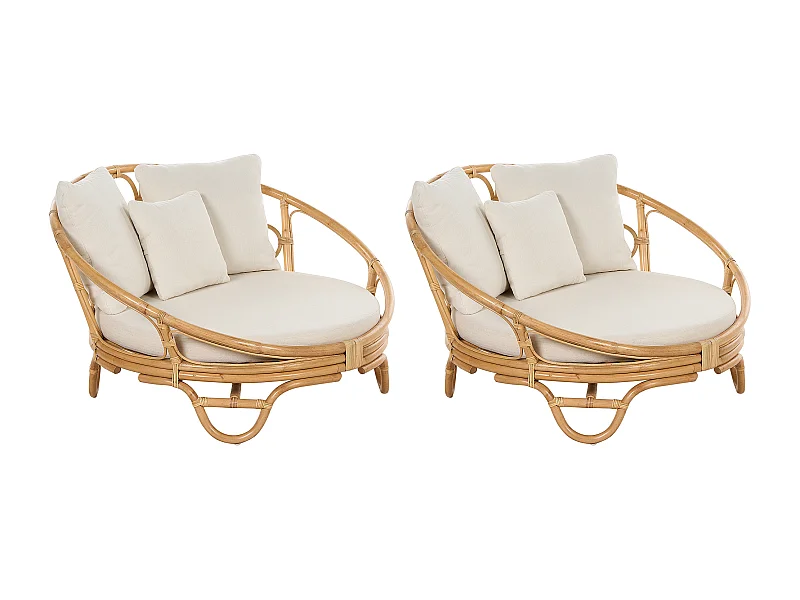 Lot de 2 lits de jardin ROSSANO Rotin Naturel