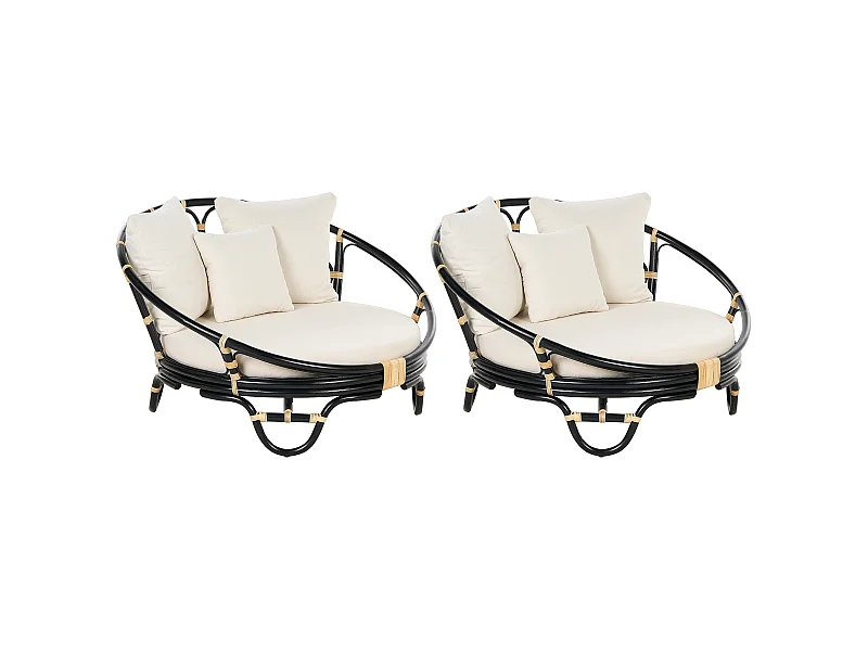 Garten Sonneninsel 2er Set Rattan schwarz Auflagen beige Loungemöbel Rossano