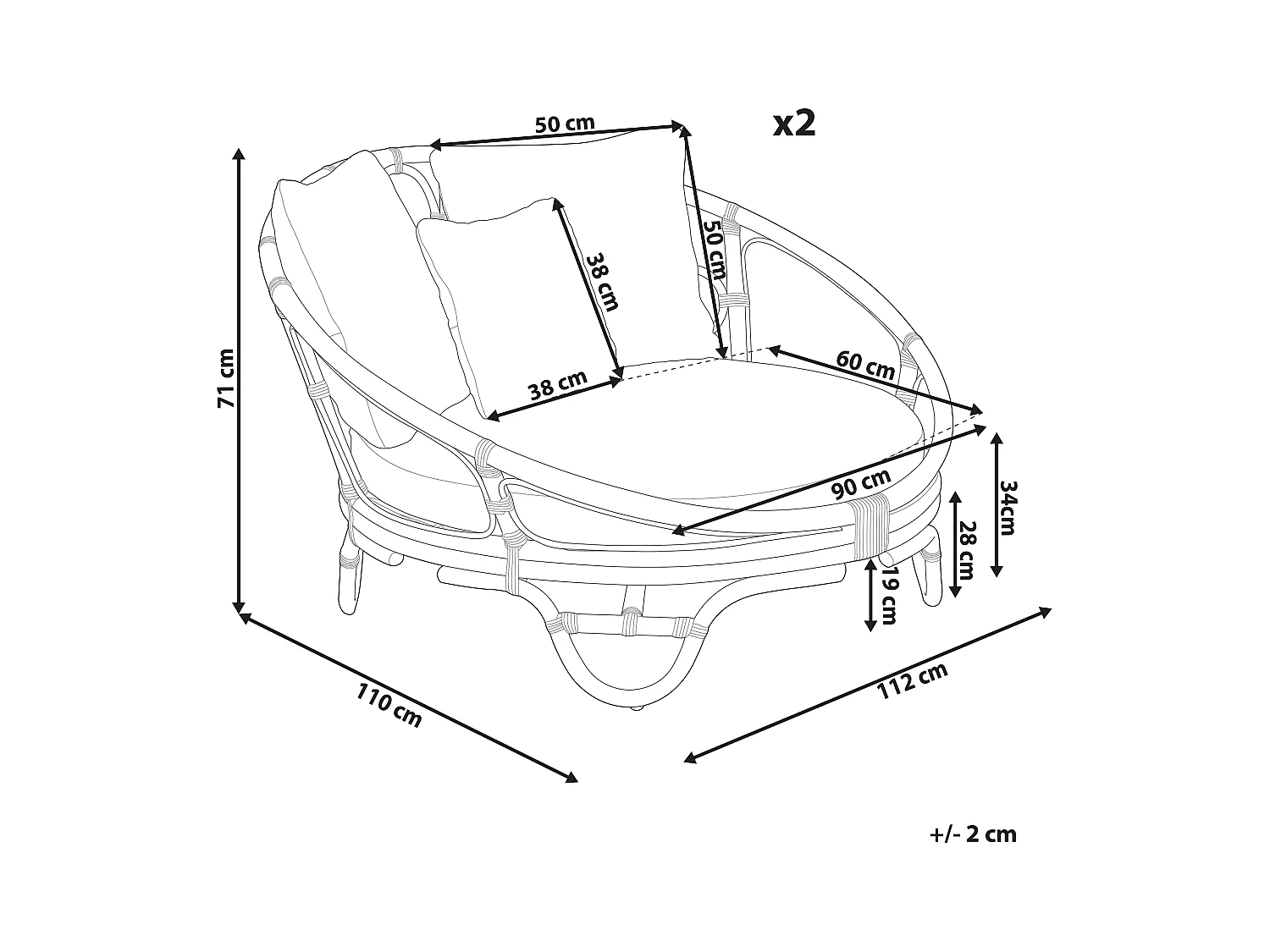 Zestaw 2 łóżek ogrodowych ROSSANO Rattan Czarny