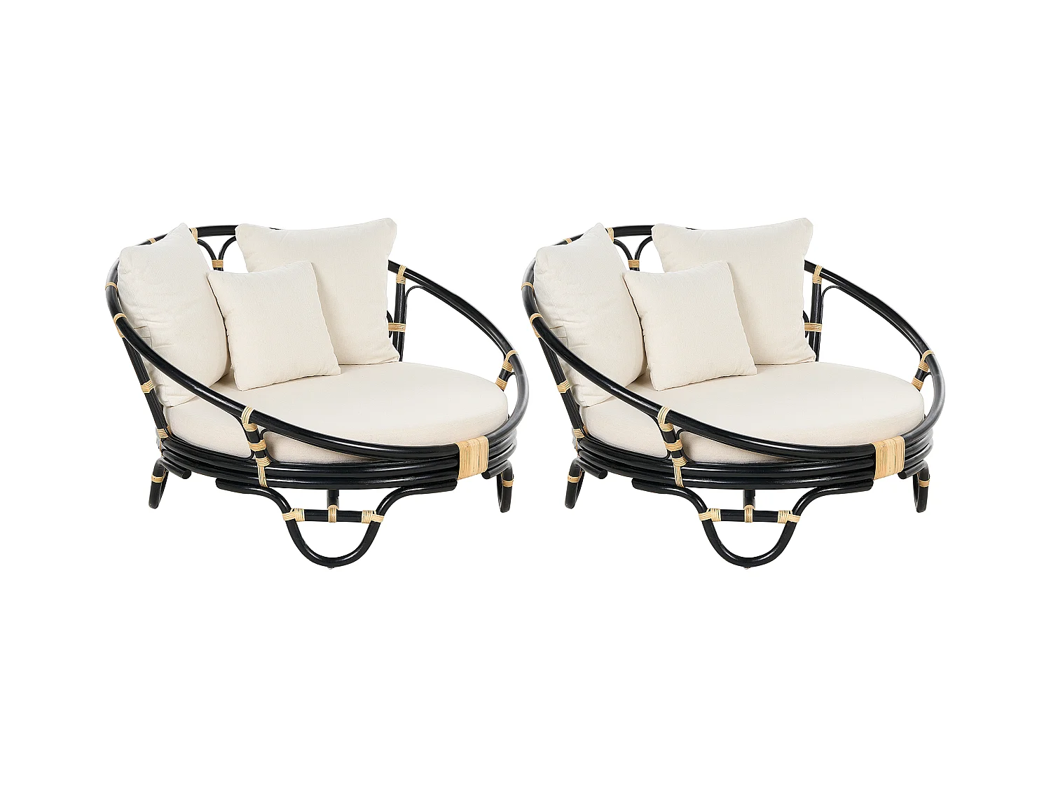 Lot de 2 lits de jardin ROSSANO Rotin Noir
